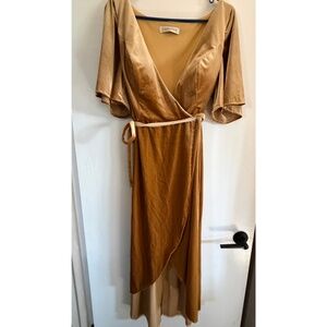 CARLYNA Susie Velvet V-Neck Wrap Dress Burnished Gold